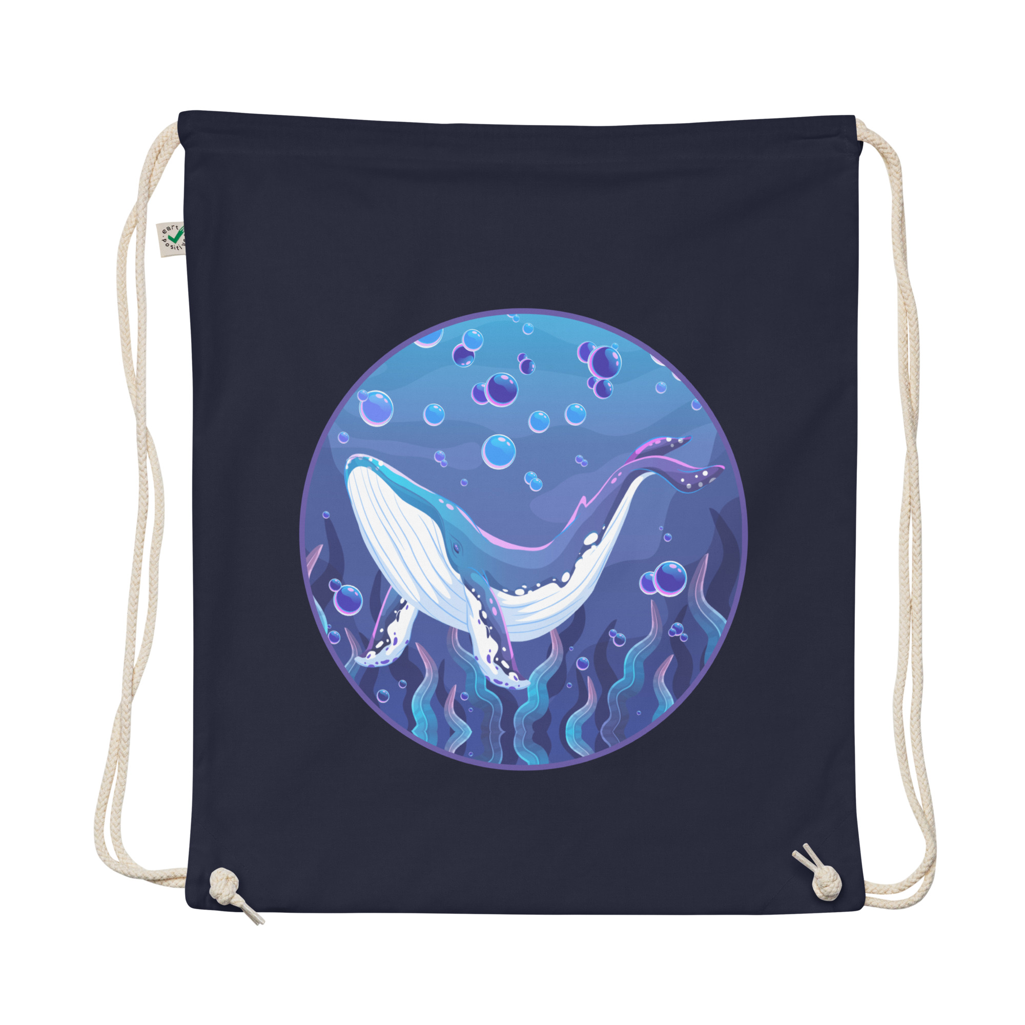 Sac à cordon Baleine à bosse violette (bleu marine)